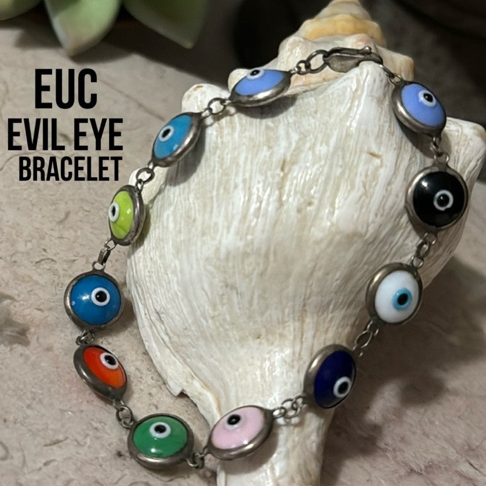 Evil Eye Bracelet-Multi Color-Silver Toned-EUC